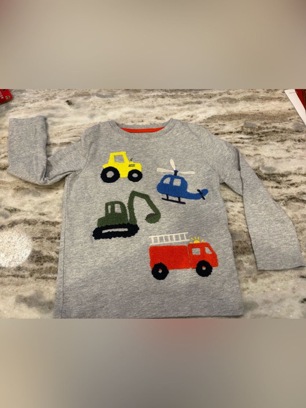 Mini Boden Grey Top with Colorful Vehicle Appliqués size 3-4